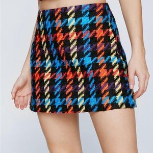 BNWT NastyGal Boucle Multi Houndstooth Skirt